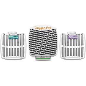 Oxygen-Pro - Starter Kit - Commercial Air Freshener and Deodorizer, Wall Mounted, Battery Operated Automatic Dispenser, Odor Eliminator, and Fragrancing System (Light Scent) 120 Day Supply