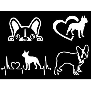 Boston Terrier Decal 4 Pack: Boston Terrier Peeking, Boston Terrier Heartbeat, Boston Terrier Dog in Heart, Boston Terrier Standing (Small ~3.5", Black)
