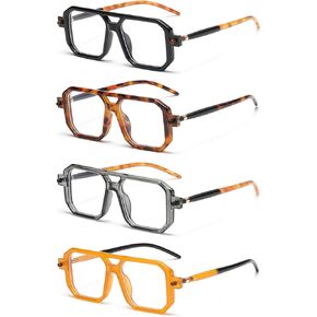 4 Pack Aviator Fashion Square Blue Light Glasses for Men Women Computer Eyeglasses Anti Eyestrain