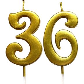 MAGJUCHE Gold 36th Birthday Numeral Candle, Number 36 Cake Topper Candles Party Decoration for Women or Men