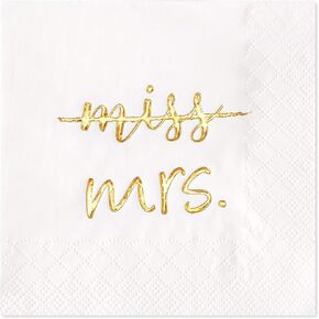 Crisky Gold Foil Miss to Mrs Cocktail Napkins for Bridal Shower Engagement Bachelorette Party Dessert Beverage Table Party Supplies, Disposable Napkins, 3 Ply, 50 count