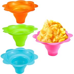 50 Pack 4 OZ Colorful Flower Shaped Snow Cone Cups,Small Plastic Shaved Ice Drip Cups Snack Ice Cream Bowls for Kids Party Summer Cookout Commercial Food Service