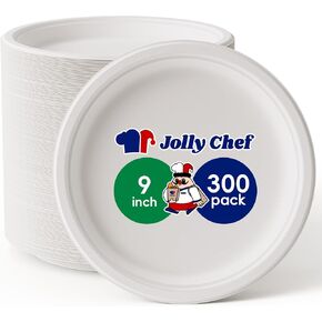 JOLLY CHEF Compostable Heavy Duty Plates 9 Inch [100 Pack] Eco-Friendly Disposable Natural Paper Plates Bagasse Biodegradable Plates Bulk for Party Dinner Sugarcane Fibers Round Plates(Brown)