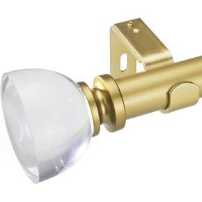 Single Gold Curtain Rod Set with Clear Knob Finial, 36-72 inch, Standard Gold Drapery Rod for 1 Pack, 1 inch diameter, Adjustable Length