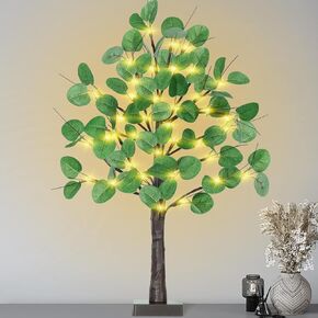 شجرة زيتون 24 بوصة مع أضواء - شجرة زيتون مضاءة بطول 2 قدم مع 36 مصباح LED، 12 فاكهة، 72 ورقة، شجرة زيتون صناعية مضاءة تعمل بالبطارية للديكور الداخلي in Kuwait