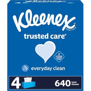 Kleenex Trusted Care Facial Tissues, 4 Flat Boxes, 160 Tissues per Box, 2-Ply (640 Total Tissues)