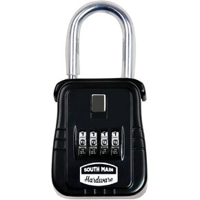Shackle Mounted Key Storage Box with Resettable Lock Combination, Black, 1-Pack