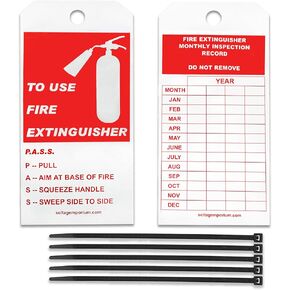 4 Year Monthly Fire Extinguisher Inspection Record Tags, 40 Tags with 40 Zip Ties, 6" x 3", Anti Static, Tear Resistant & Weatherproof