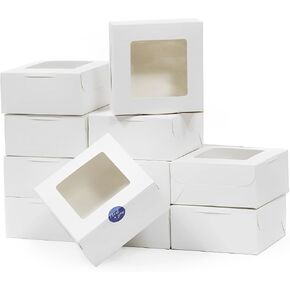 Feelfine 30pcs Cake Boxes 6x6x3 Inches White Bakery Boxes with Window Cookie Boxes Pastry Boxes Dessert Boxes for Cookies, Strawberries, Cupcakes, Pastries, Donuts in Saudi Arabia
