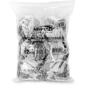 New Star Foodservice 54460 Extra Large(50 Grams) Stainless Steel Sponges Scrubbers, Set of 12