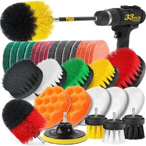 Holikme 33piece Drill Brush Attachments Set, Scrub Pads Sponge, Power Scrubber Brush with Rotate Extend Long Attachment All purpose Clean for Grout, Tiles, Sinks, Bathtub, Bathroom, Kitchen Automobile
