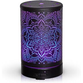 AROMAR Essential Ultrasonic Oil Diffuser Cool Mist Humidifier & Aromatherapy Metal Diffusers for Essential Oils with Auto Shut-Off and 7 Colors LED for Home and Office (Black Mandala)