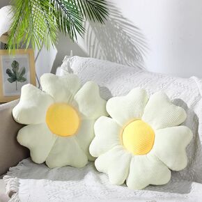 2 Pcs Flower Plush Throw Pillows Cute Flower Floor Pillow Seat Cushions Decorative Aesthetic Flower Seating Cushion for Kids Bedroom Sofa Chair Room Decor 13.8 Inch(Green)