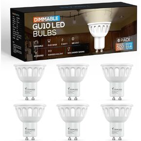 Torkase GU10 LED Bulb, Dimmable GU10 MR16 LED Bulbs 2700K Warm White, 120V 500LM Track Light Bulbs 5W 50W Equivalent, 90% Energy Saving, 40 Degree, LED Replacement for Recessed Lighting, 6 Pack