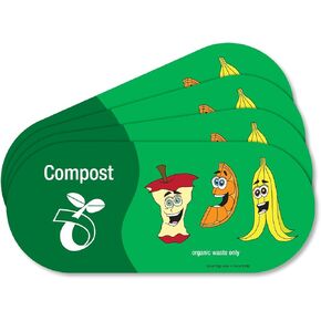 SmartSign (Pack of 4) 3.75 x 9 inch “Compost - Organic Waste Only" Recycling Sticker Labels with Symbol, 5 mil Laminated Polyester with SuperStick Adhesive, Multicolor, Made in USA
