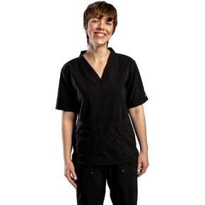 Women's Round Neck Scrub Top with Logo Zipper and Angled Pockets, Nurse Doctor Med Tech Scrub Tops for Women
