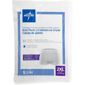 Medline Premium Knit Incontinence Underpants, Unisex, XX-Large, 50-75 Inch Waist, High Absorbency & Comfortable Fit, 5 Count