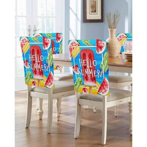 Chair Back Covers for Dining Room, Hello Summer Linen Polyester Back Chair Protector, 20 x 19 Inches Watermelon Ice Cream Red Blue Yellow Green 4 Pcs Back Covers for Dining Chair Decoration