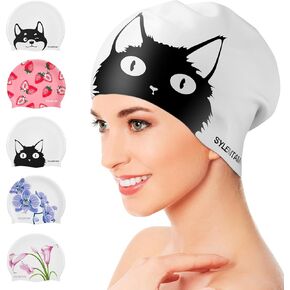 Swim Cap for Women Long Hair, Silicone Swimming Cap Waterproof Swim Caps Anti Slip Swimming Caps for Women Swimming Comfy Bathing Caps Cute Swim Hats for Short Medium Long Hairs