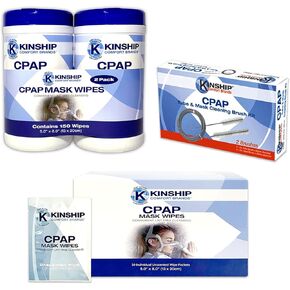 CPAP Mask Cleaning Wipes (150 Count of 2-75 Count Canisters) Unscented & 1 CPAP Cleaning Brush Kit & 30 Pack Travel CPAP Cleaning Wipes
