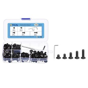 100Pcs M5 x 8mm /10mm /12mm /16mm /20mm Flat Head Hex Socket Cap Screws Bolts Kit with Wrench, Carbon Steel Black Oxide, Full Thread, Countersunk Bolts