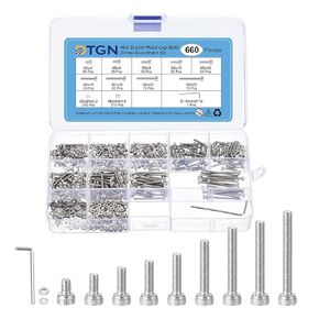 660Pcs M2 Metric Screw Assortment, Bolts and Nuts Kit, 304 Stainless Steel M2x4/6/8/10/12/16/20/25/30mm Hex Socket Head Cap Screws Bolt Set with Wrench, Washers for 3D Printing DIY