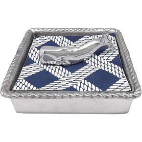 MARIPOSA Nantucket Whale Rope Napkin Box Silver Small