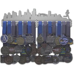 Cityscape - Male or Female Runner - Multiple Medal Holder Display Rack