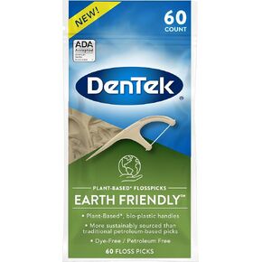 DenTek Earth Friendly Floss Picks, Organic Plant-Based bio-Plastic Handles, Mint, 60 Count