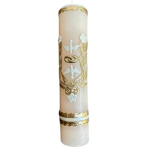 Wedding Candle with Two Doves Vela de Matrimonio con Los Simbolos Catolicos de la Paloma y las Arras de Casamiento 8 inch Cirio de Boda