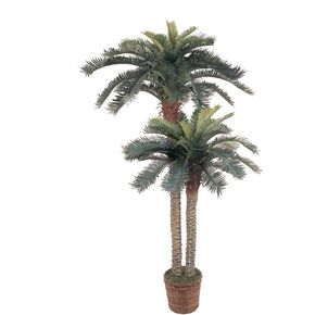 Nearly Natural 6FT & 4FT Artificial Sago Palm Trees Double Potted, Fake Palm Trees with Two Realistic Trunks and 80 Lifelike Palm Leaves in 10IN Brown Wicker Basket for Indoor Home Décor