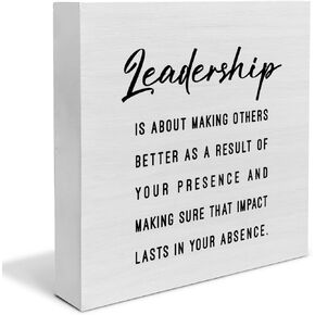 Leadership Quote Wood Box Sign Decor Desk Sign Leader Wooden Box Block Sign Rustic Home Office Dorm Decoration Boss Teacher Mentor Gift