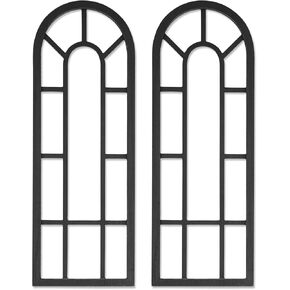 HPC DECOR Rustic Window Frame Wall Decor Set of 2-Vintage Country Wall Hanging Decor,Modern Farmhouse Window Wall Decor-Arch Wall Decor for Home,Bedroom,Living Room,Kitchen Decor,Wall Decoration.White