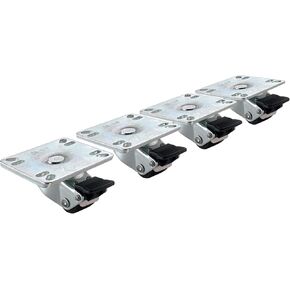 Krowne 28-109S Plate Caster, 2" Overall Ultra Low Profile, 1" Wheel Diameter, 3-1/2" x 3-1/2" Front Brake, 200 Lbs Per Caster Load Capacity, Raises Height of Equipment, Set of 4