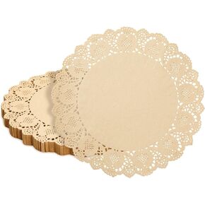 Juvale 250 Pack Round Paper Placemats for Cakes, Desserts, Light Brown Doilies for Food, Formal Events (12 in)