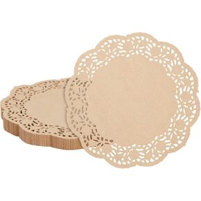 Juvale 250 Pack Round Paper Placemats for Cakes, Desserts, Light Brown Doilies for Food, Formal Events (12 in)