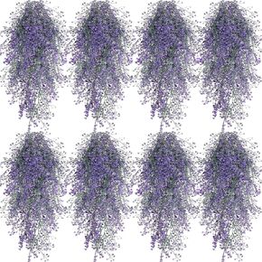 8 Pcs Hanging Plants Artificial Decor Fake Plant Ferns Vine Artificial Large Faux Hanging Plant Artificial Hanging Plants Wall Plants Indoor Outdoor Decorations for Home Garden Wedding, Purple