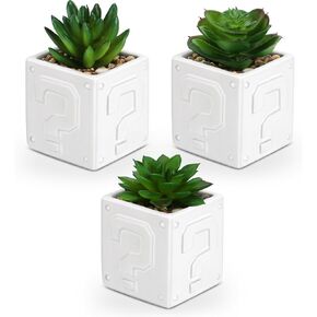 Fake Succulents Plants Artificial with Question Pattern Black Ceramic Pot for Bathroom Bedroom Home Office Desk Shower Decor Aesthetic Indoor - Set of 3