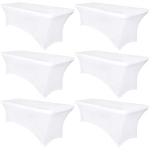 Obstal 6 Pack Stretch Spandex Table Covers for 4 Foot Tables - 4 FT Universal Rectangular Fitted Tablecloth Protector for Wedding, Banquet, Party (Black, 48 Length x 24 Width x 30 Height Inches)