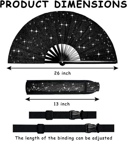 Glitter Large Rave Folding Clack Hand Fan with Holster for Men Women Handheld Fan for Festivals,Halloween,Rainbow Outfits,Disco Party,EDM,Burlesque,Drag Queen for Rave Accessories in Saudi Arabia