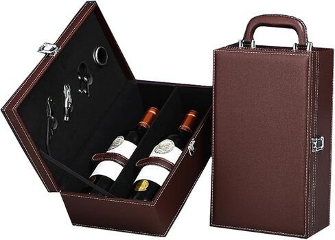 TANG SONG Leather Double Bottle Wine Gift Box with 4 Wine Accessories Wine Bottle Storage whit Locking Latch (Black) in Saudi Arabia