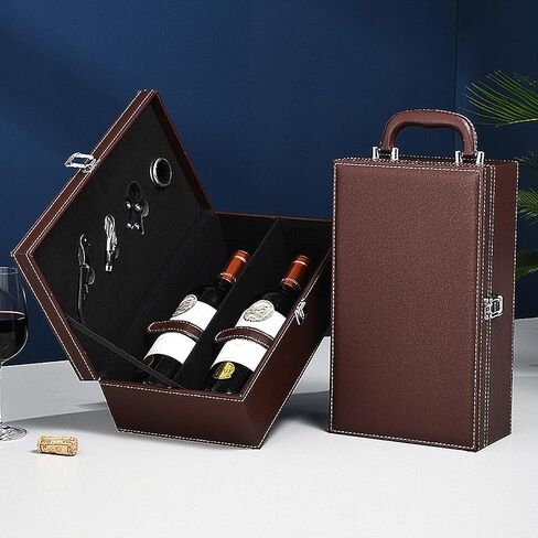 TANG SONG Leather Double Bottle Wine Gift Box with 4 Wine Accessories Wine Bottle Storage whit Locking Latch (Black) in Saudi Arabia