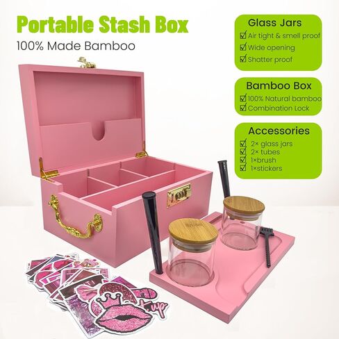 Large Bamboo Box with Lock & Accessories,Wooden Locking Storage Box with Tray, Storage Wood Box and Accessories with Handle, Storage Box Set with Combination Lock in Saudi Arabia