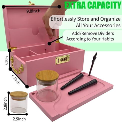 Large Bamboo Box with Lock & Accessories,Wooden Locking Storage Box with Tray, Storage Wood Box and Accessories with Handle, Storage Box Set with Combination Lock in Saudi Arabia