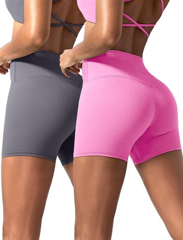 voenxe High-Waist Women Yoga Shorts,Athletic Spandex Biker Tummy Control Workout Running Butt-Lifting Short,Quick-Dry,2 Pack in Saudi Arabia