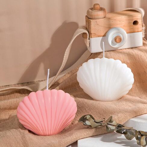 2 Pieces Seashell Scented Candles Aesthetic Trendy Candles Hand Poured Soy Wax Candle Handmade Shell Shape Candle Freesia Seashell Candle for Danish Pastel Room Decor, White, Pink (Cute Style) in Saudi Arabia