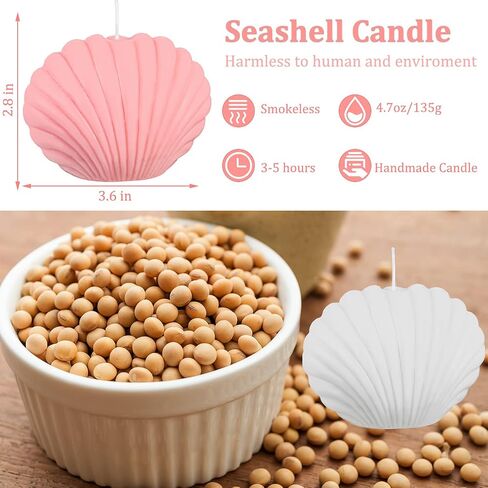 2 Pieces Seashell Scented Candles Aesthetic Trendy Candles Hand Poured Soy Wax Candle Handmade Shell Shape Candle Freesia Seashell Candle for Danish Pastel Room Decor, White, Pink (Cute Style) in Saudi Arabia