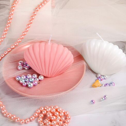 2 Pieces Seashell Scented Candles Aesthetic Trendy Candles Hand Poured Soy Wax Candle Handmade Shell Shape Candle Freesia Seashell Candle for Danish Pastel Room Decor, White, Pink (Cute Style) in Saudi Arabia