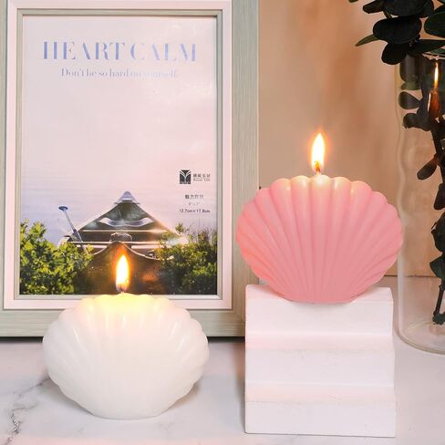 2 Pieces Seashell Scented Candles Aesthetic Trendy Candles Hand Poured Soy Wax Candle Handmade Shell Shape Candle Freesia Seashell Candle for Danish Pastel Room Decor, White, Pink (Cute Style) in Saudi Arabia
