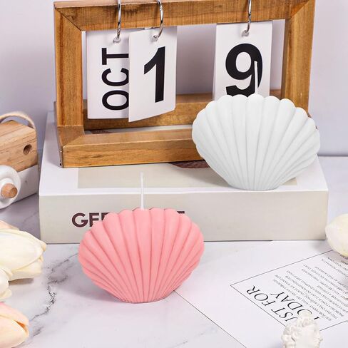 2 Pieces Seashell Scented Candles Aesthetic Trendy Candles Hand Poured Soy Wax Candle Handmade Shell Shape Candle Freesia Seashell Candle for Danish Pastel Room Decor, White, Pink (Cute Style) in Saudi Arabia